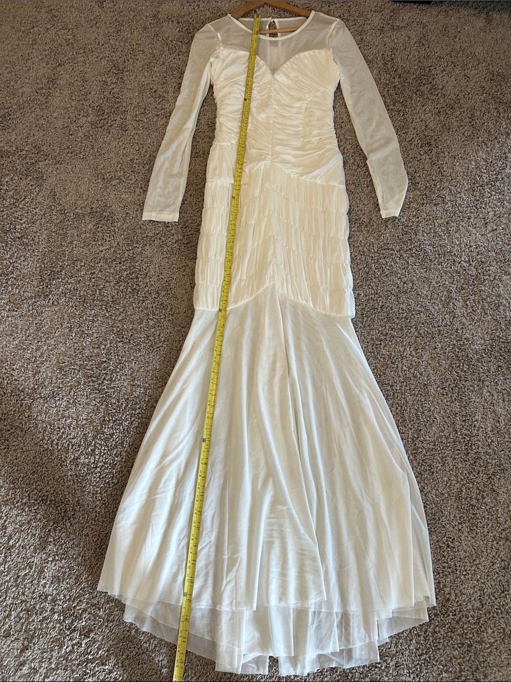 Lulu's Ivory Long-Sleeve Ruched Mermaid Gown